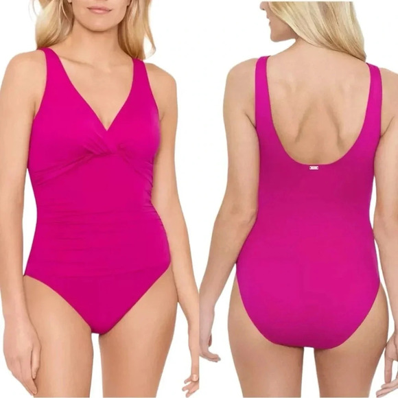 Lauren Ralph Lauren Beach Club Twisted One Piece Swimsuit Magenta Size 10 NWT - Picture 12 of 12